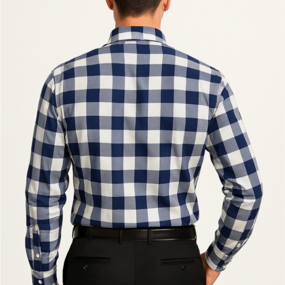 Classic Black and White Plaid Long Sleeve Shirt,L/16, 34/35 - Picture 2 of 7